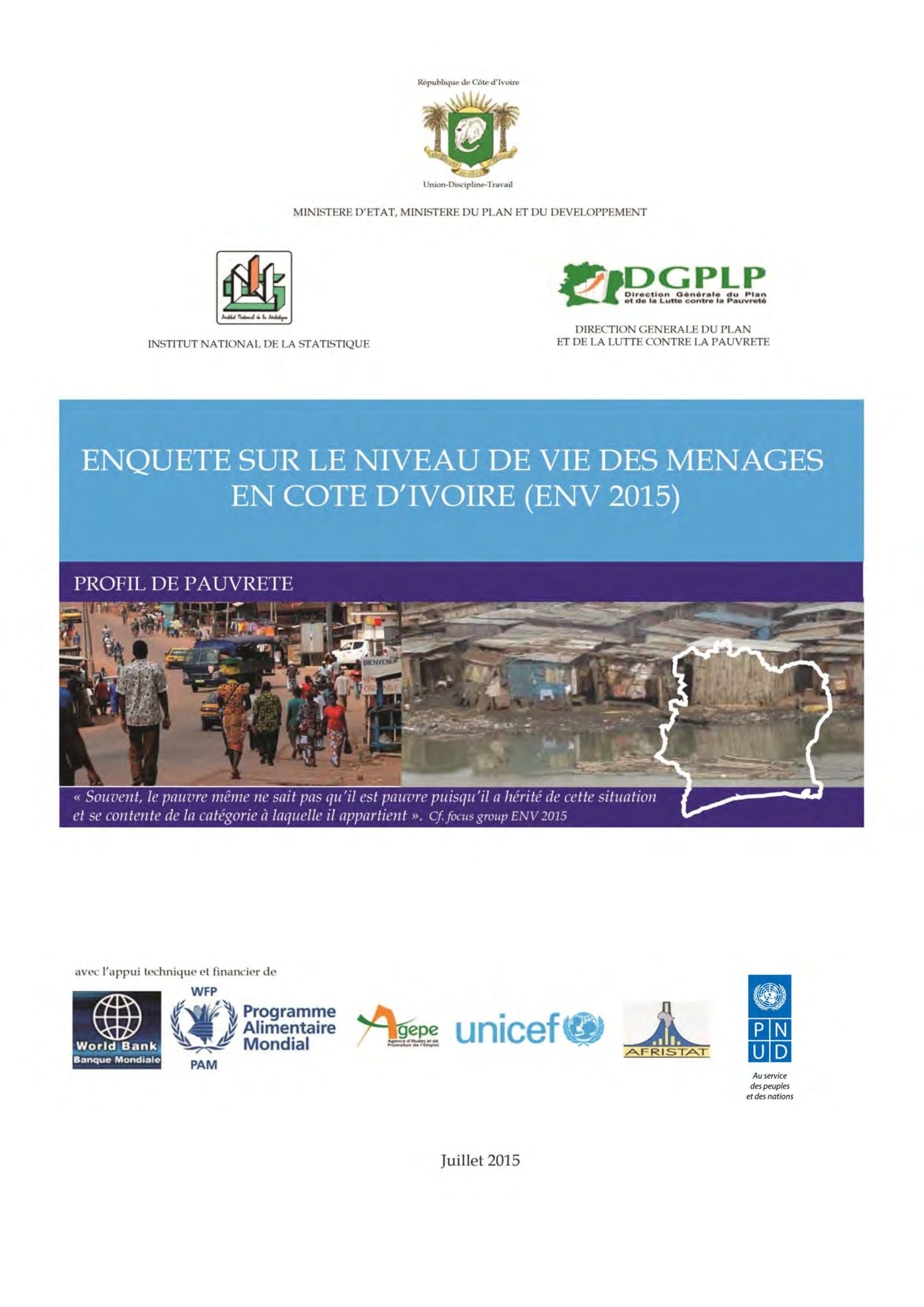 RAPPORT - ENQUÊTE SUR LE NIVEAU DES MENAGES EN CÔTE D'IVOIRE 2015